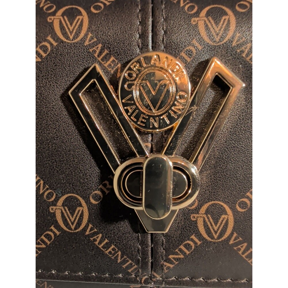NWT Valentino Orlandi Crossbody Bag Brown Monogram Wallet Purse Gold V Lock New - Picture 13 of 16